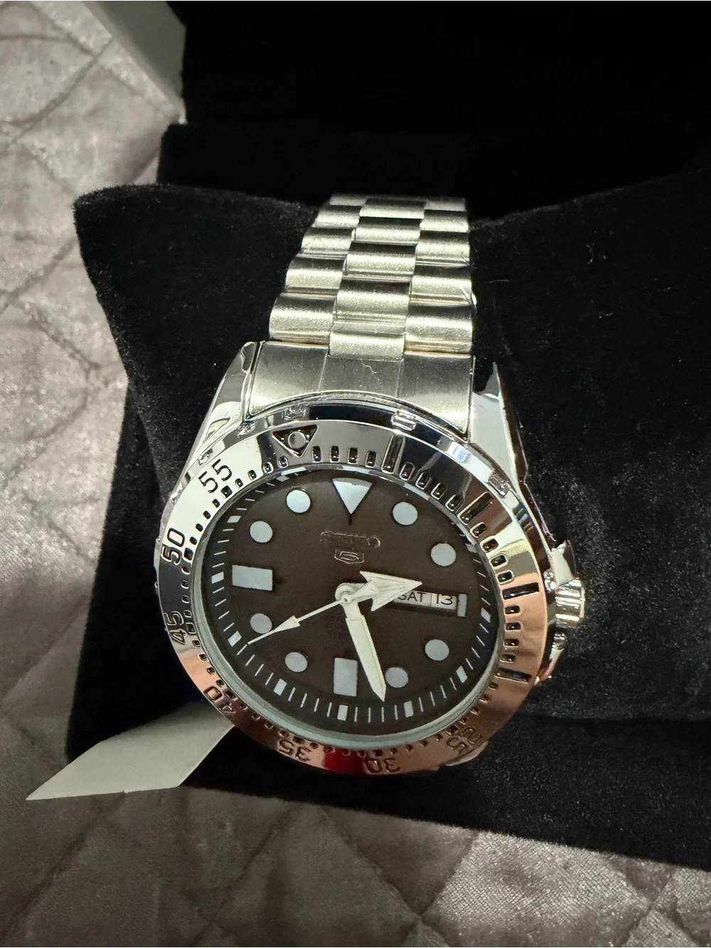 Seiko Silver Stainless Steel Watch with Brown Dial